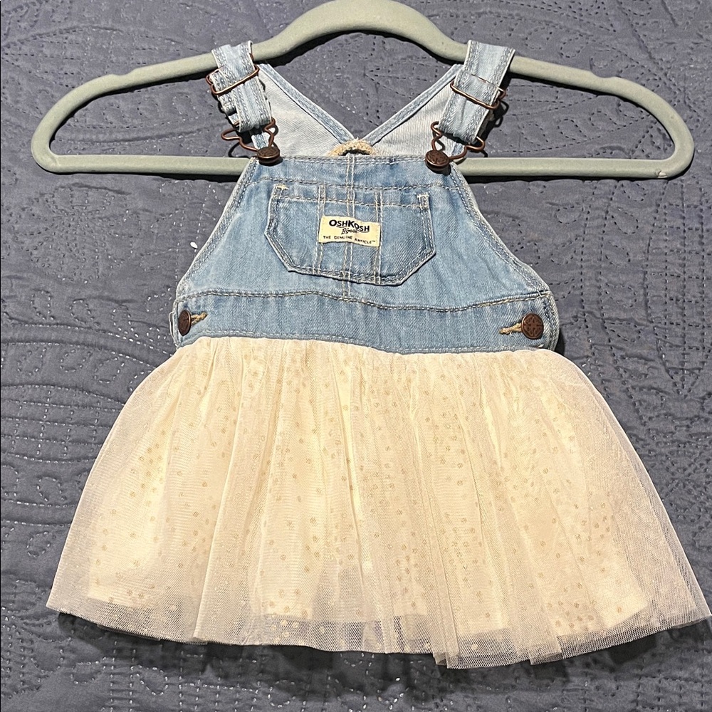 OshKosh B'gosh Denim and Cream Tulle Overall Dress